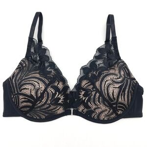 Adore Me Black‎ Lace Plunge Push Up Bra 32C Boudoir Glam Lingerie Whimsy 40043